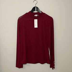 C'Est La Vie Womens Mock Neck Sweater Ribbed Long Sleeve Button Cuff Maroon XL